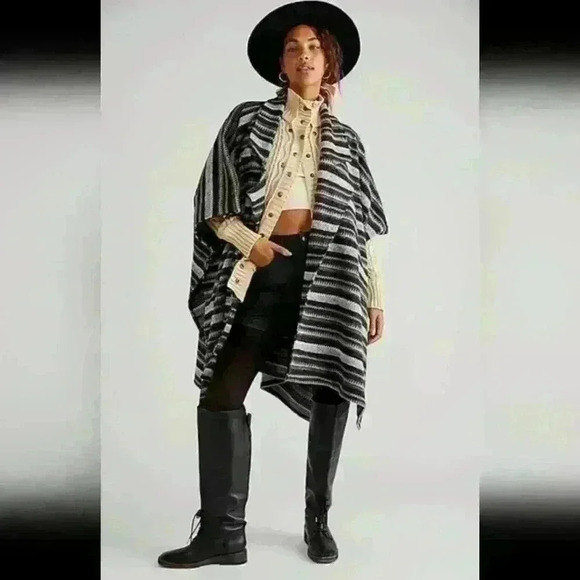 Free People Jackson Stripe Oversized Poncho - Picture 1 of 6